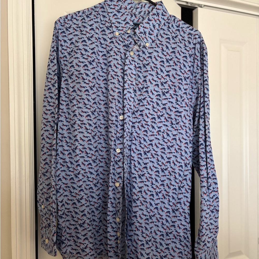 Charleston Tread’s Men's Blue Dinosaur Print Casual Shirt